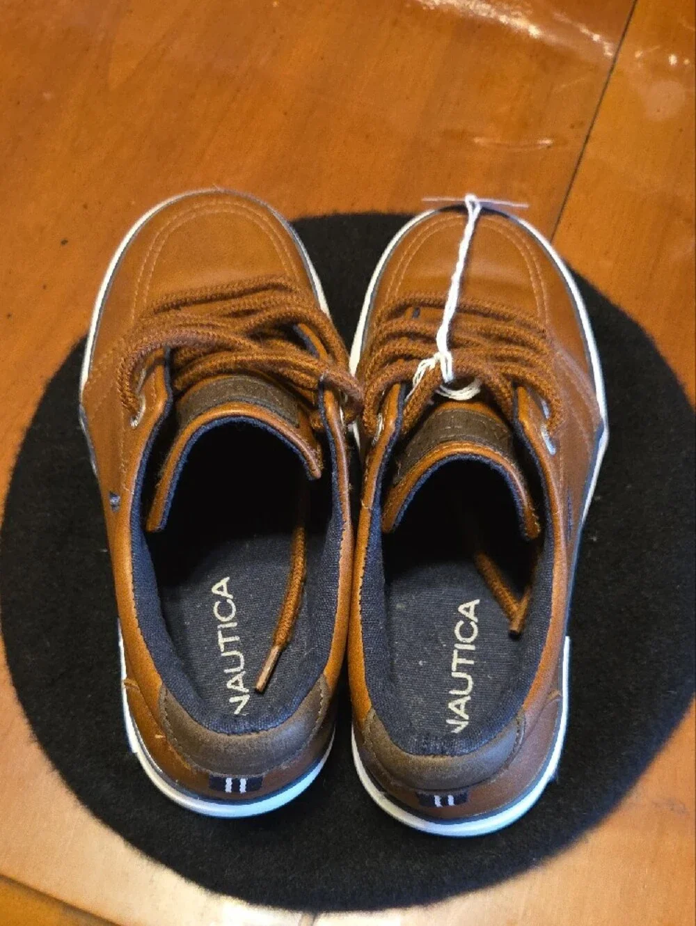 Nautica Boys Brown Tan Leather-Style Lace-Up Boat Sneakers